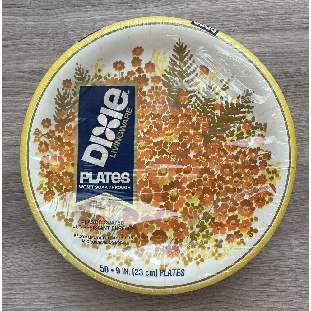 Vintage Dixie Floral 9 Inch Cut Resistant Paper Plates Sealed 50 Plates